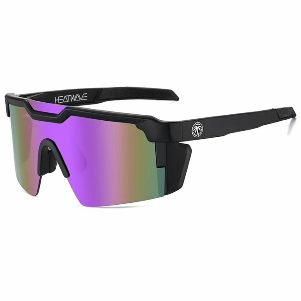 US NIBLarge Shield Rimless Sunglasses Z87 Black Frame Flash Purple Mirror Lens